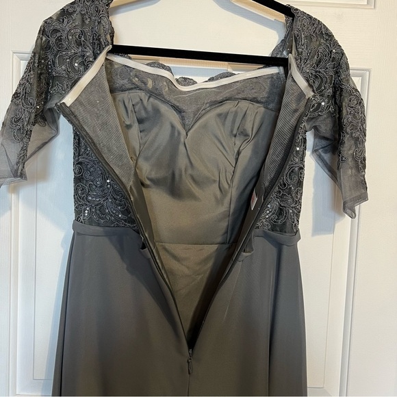 JJ House Women’s Lace Chiffon Ruffled High Low, Steel Grey Dress, #69 - Picture 8 of 16